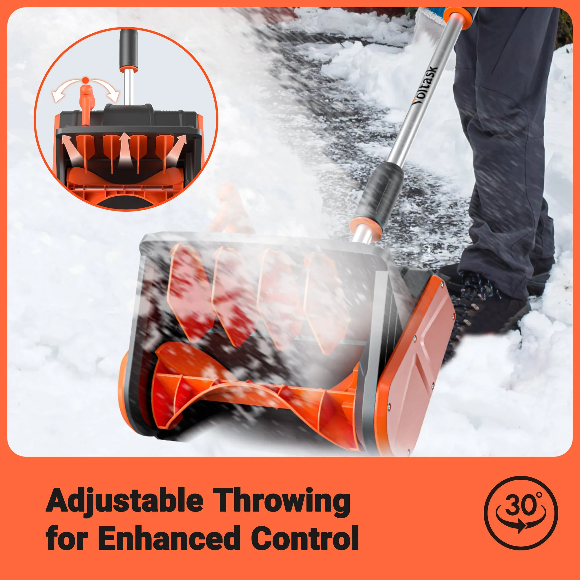 VOLTASK Cordless Snow Shovel, 24V | 13-Inch | 4-Ah Cordless Snow Blower, Battery Snow Blower with Directional Plate & Adjustable Front Handle (4-Ah Battery & Quick Charger Included)