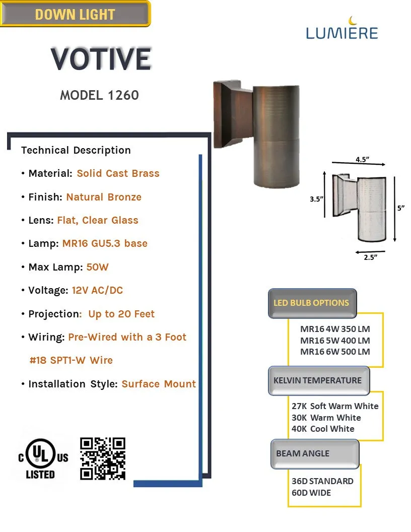 Votive Solid Cast Brass Down Light | Outdoor Landscape Lighting