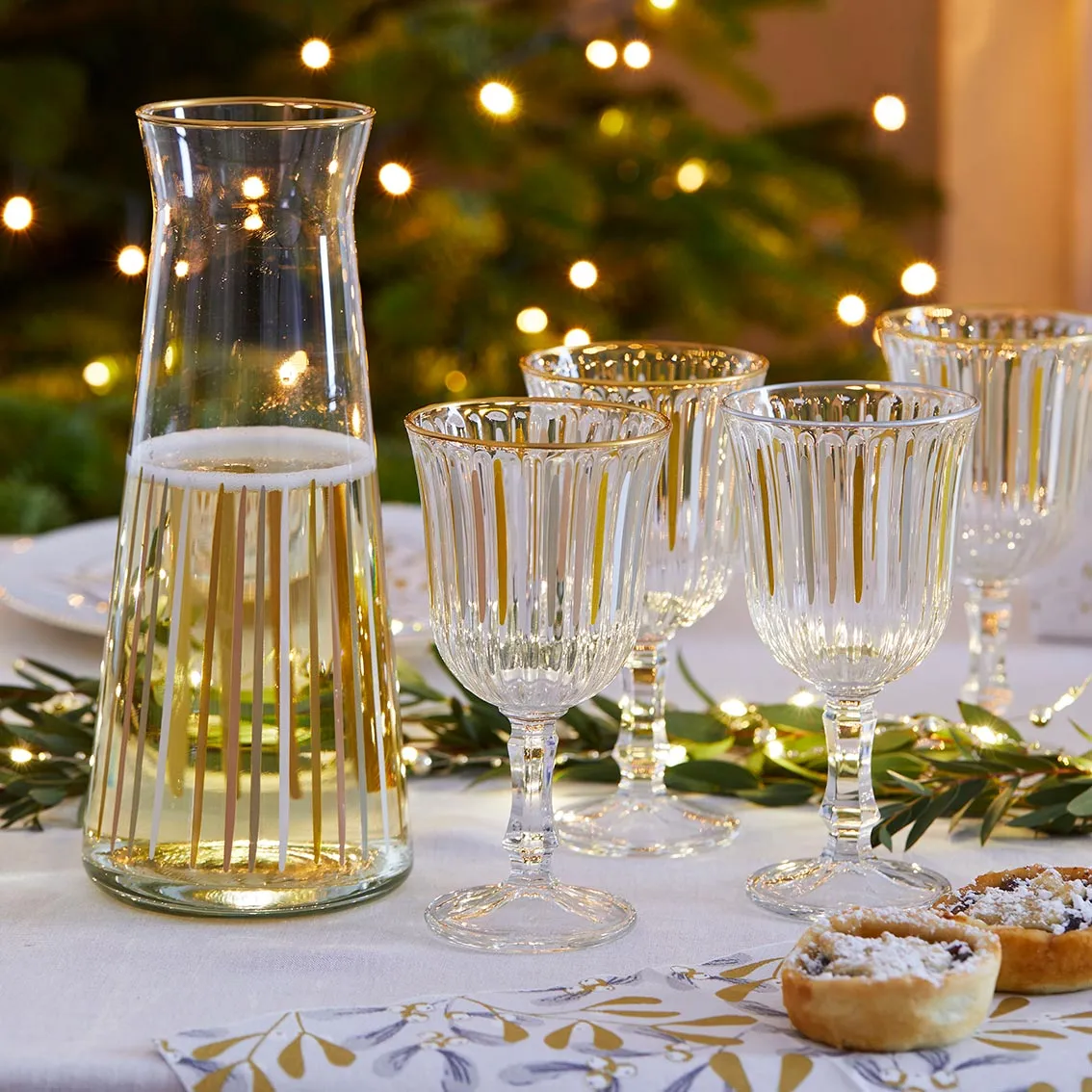 White & Gold Striped Glass Tumblers - 6 Pack