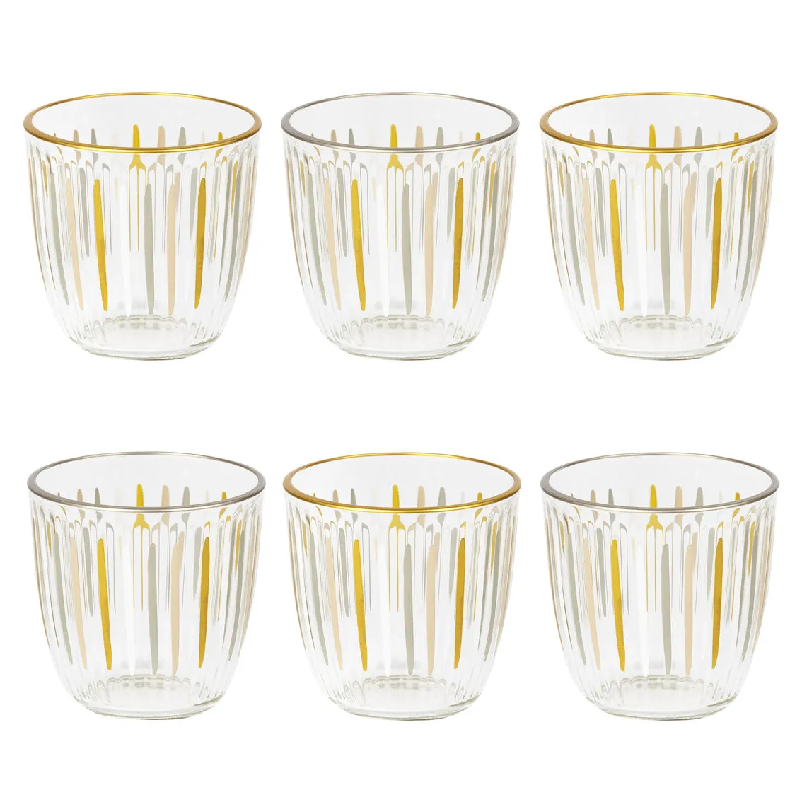 White & Gold Striped Glass Tumblers - 6 Pack