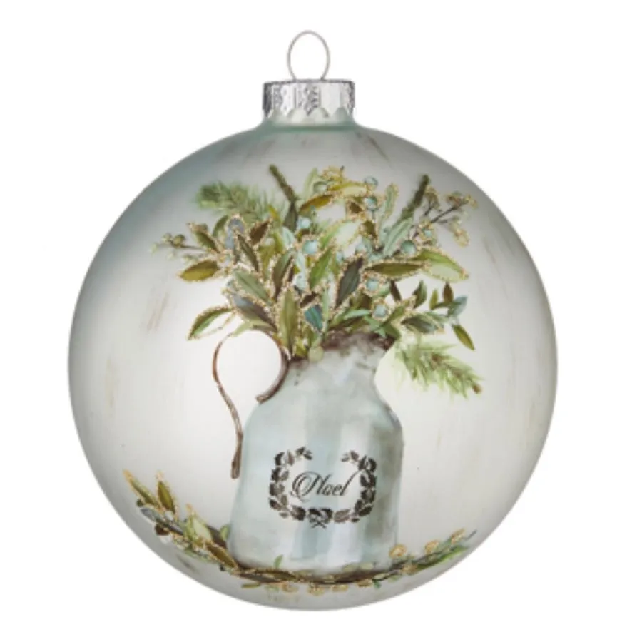 Winter Farmhouse Floral Glass Ball Ornament - Greenery