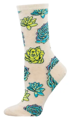 Women's Succulents Crew Sock -Ivory