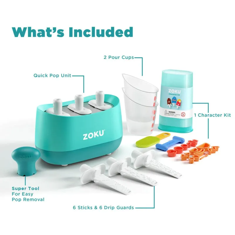 Zoku Blue Quick Ice Pop Maker with 3 Popsicle Molds | 8 x 4 x 5 inches