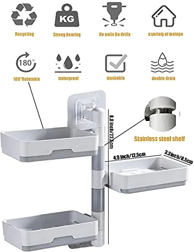 Zollyss Super Powerful Self-Adhesive 3 Layer Soap Dish Holder For Bathroom Shower And Kitchen Wall Mounted Rotatable Soap Holder Saver Box Storage(Metal;Acrylic;Stone, Off-White)